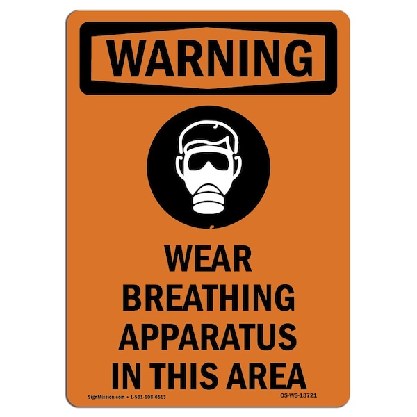 OSHA WARNING Sign, Wear Breathing Apparatus W/ Symbol, 14in X 10in Aluminum, 10" W, 14" H, Portrait